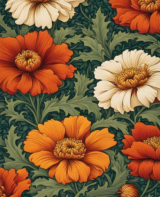 William Morris Style Collection PD (15) - African Marigold Fabric Pattern - Van-Go Paint-By-Number Kit