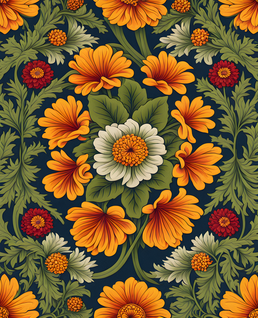 William Morris Style Collection PD (16) - African Marigold Fabric Pattern - Van-Go Paint-By-Number Kit