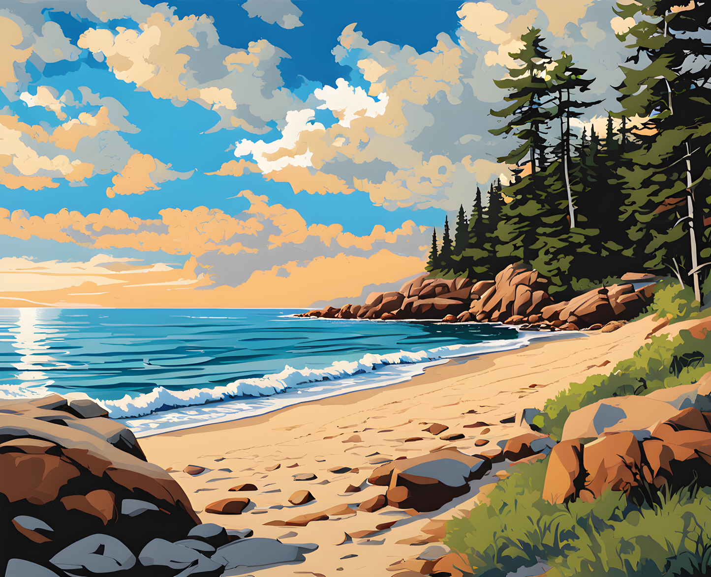 USA Great Places (105) - Afternoon at Sand Beach, Acadia National Park - Van-Go Paint-By-Number Kit