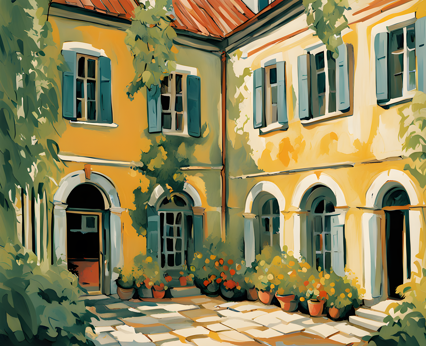 An Inner Courtyard in the Summer (2) - Van-Go Paint-By-Number Kit