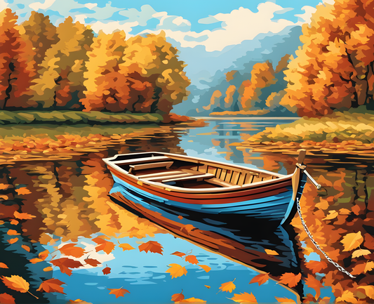 Anchored Boat in an Autumn River - Van-Go Paint-By-Number Kit