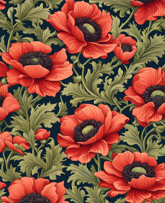 William Morris Style Collection PD (19) - Anemone Fabric Pattern - Van-Go Paint-By-Number Kit