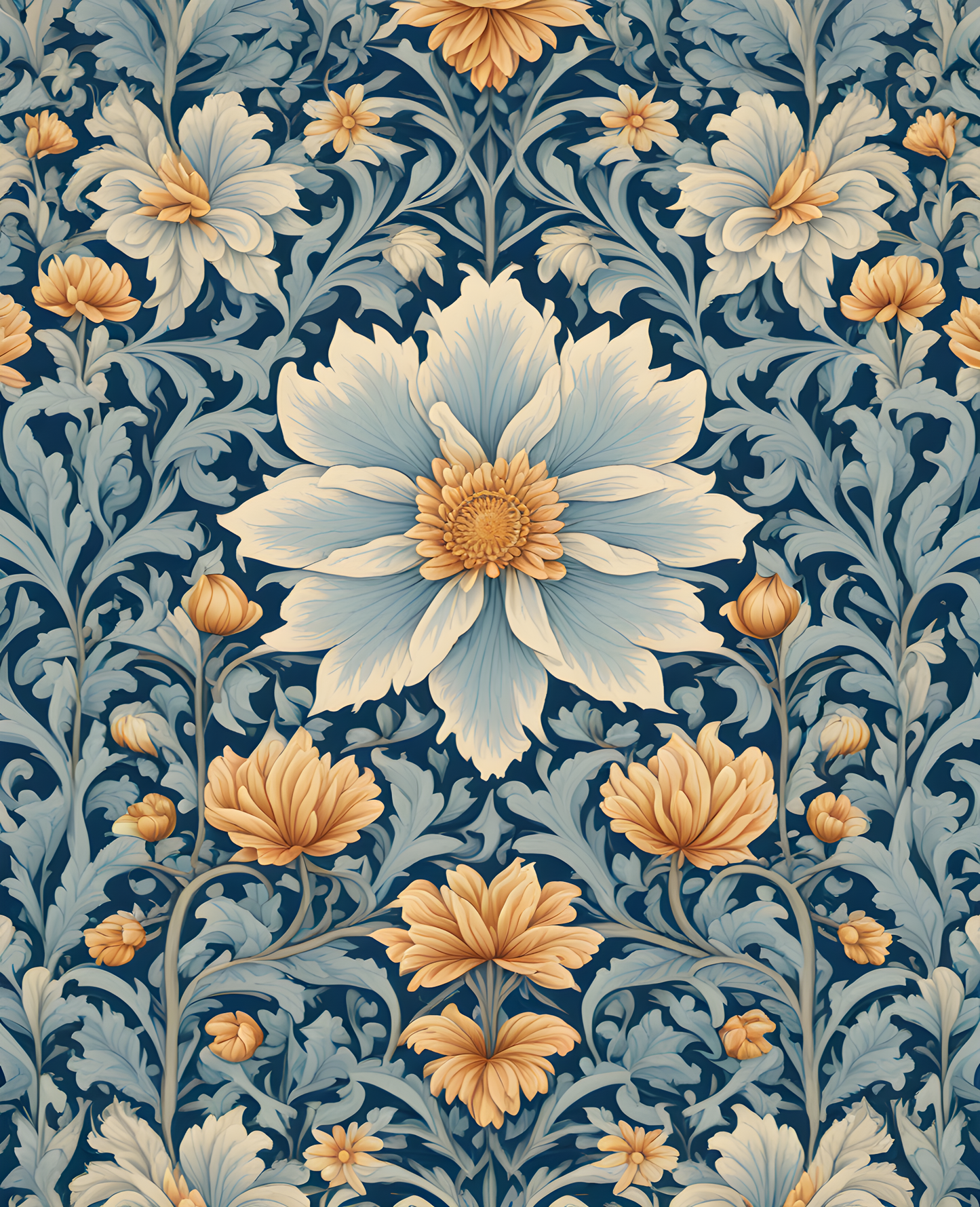 William Morris Style Collection PD (23) - Antonia Pastel Blue Pattern - Van-Go Paint-By-Number Kit