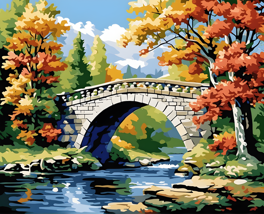 Arch Bridge Under the Trees (PD) - Van-Go Paint-By-Number Kit