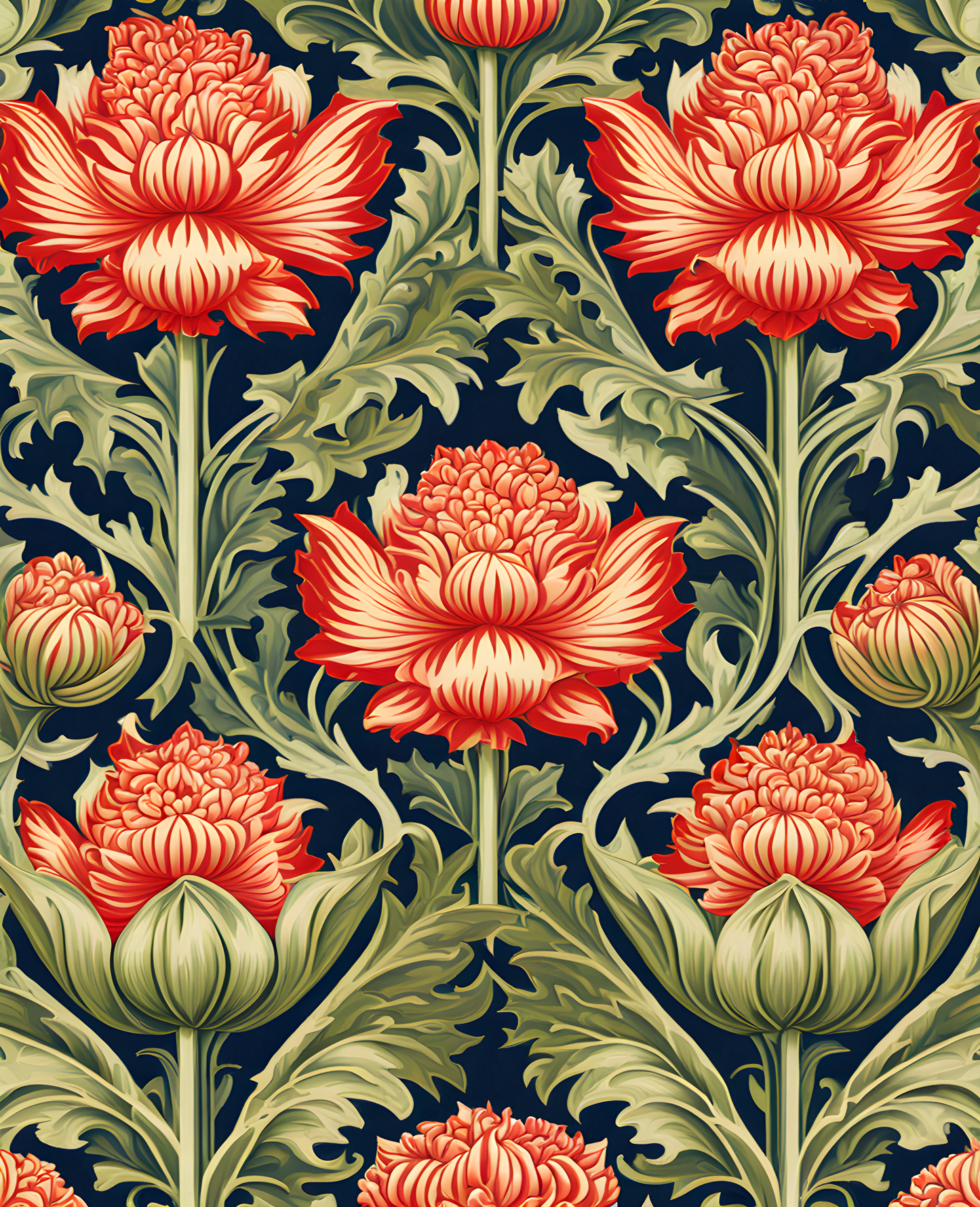 William Morris Style Collection PD (26) - Artichoke Fabric Pattern - Van-Go Paint-By-Number Kit