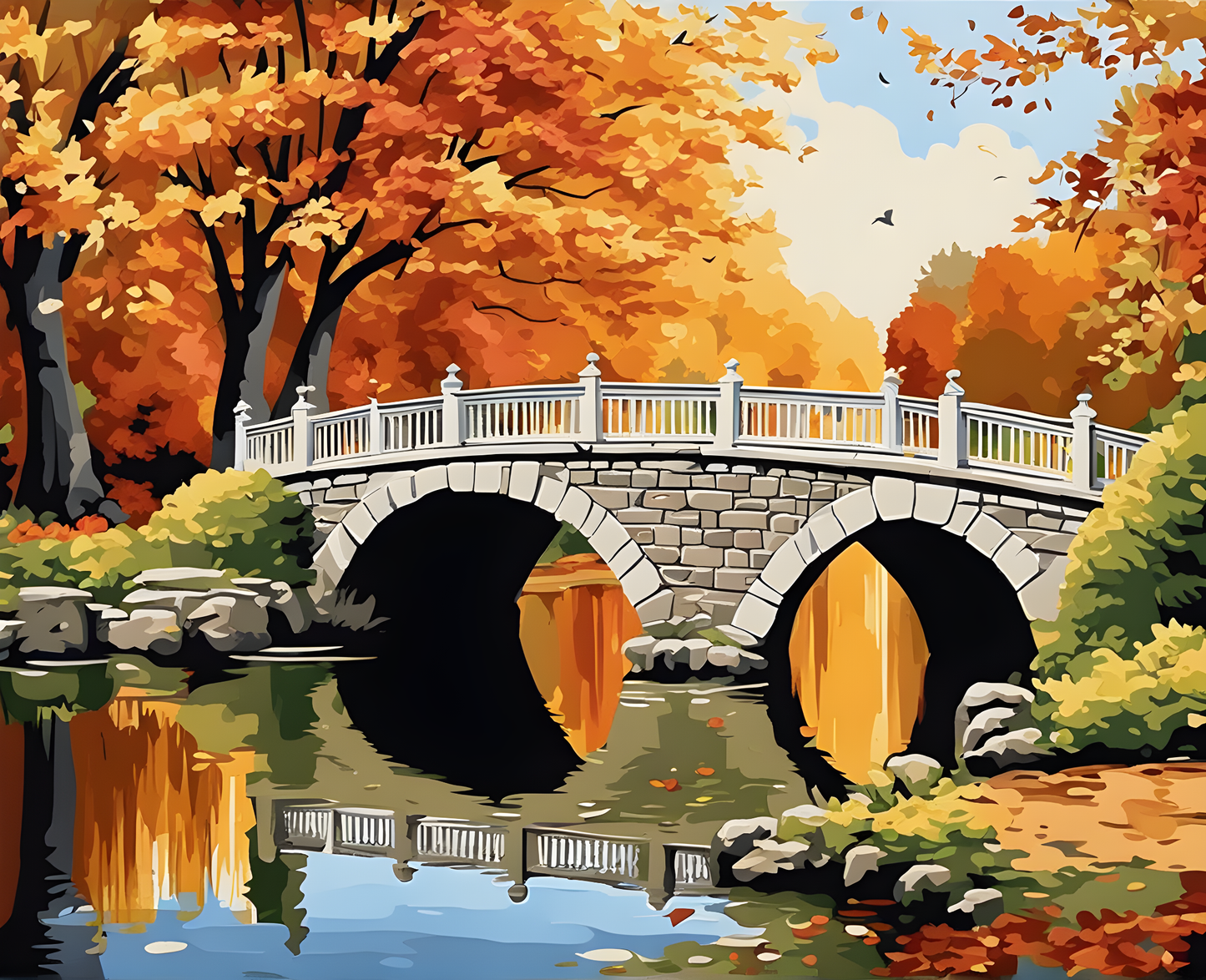Autumn Park Bridge - Van-Go Paint-By-Number Kit