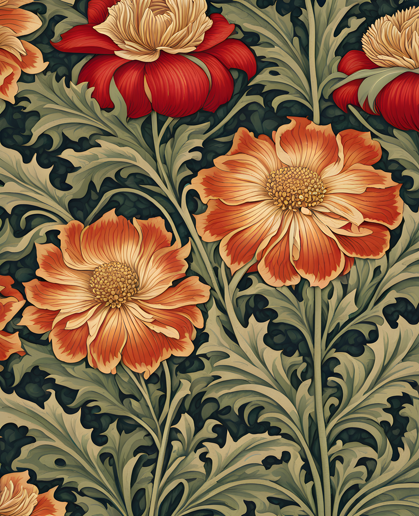 William Morris Style Collection PD (34) - Balmoral Fabric Pattern - Van-Go Paint-By-Number Kit