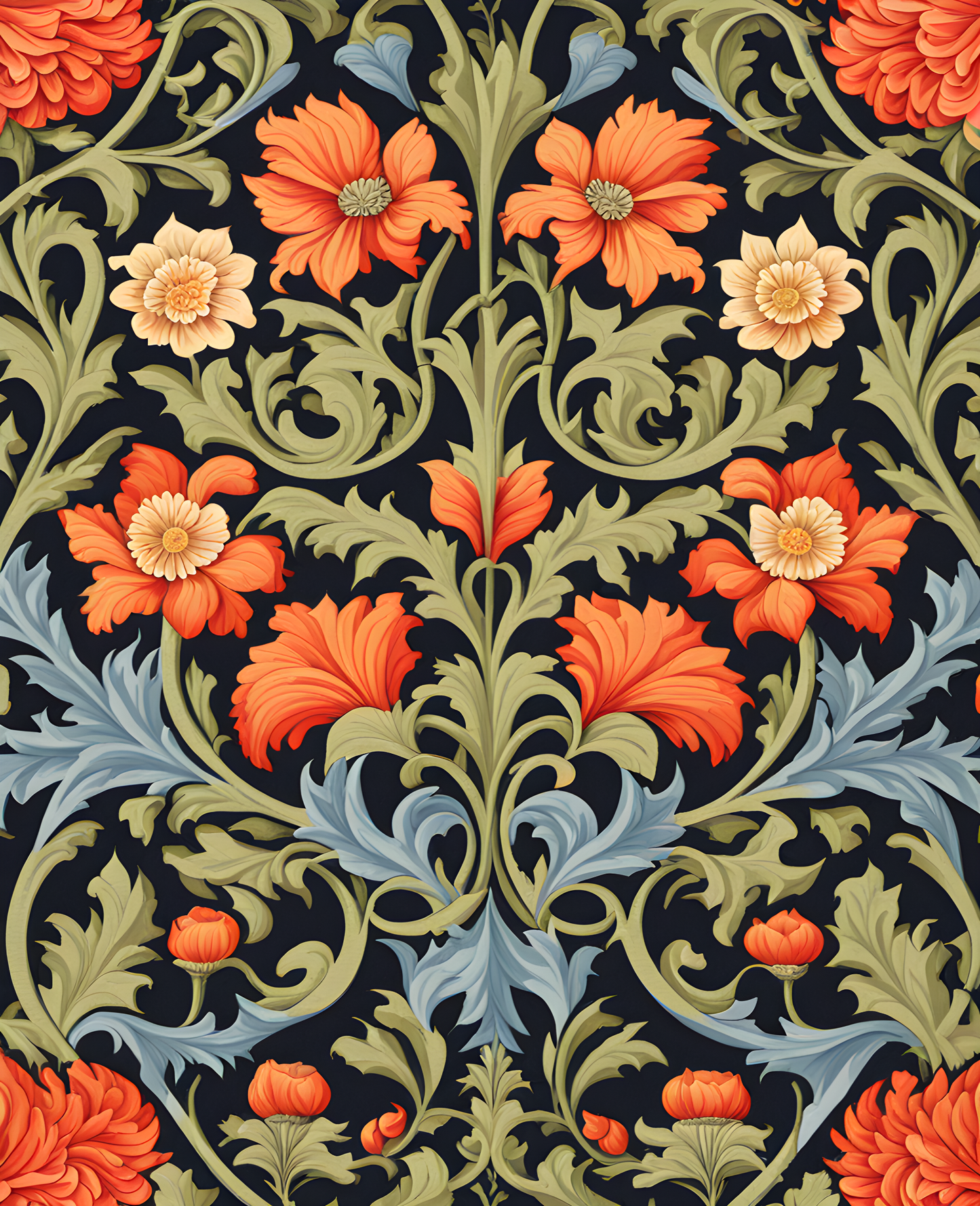 William Morris Style Collection PD (35) - Balmoral Fabric Pattern - Van-Go Paint-By-Number Kit
