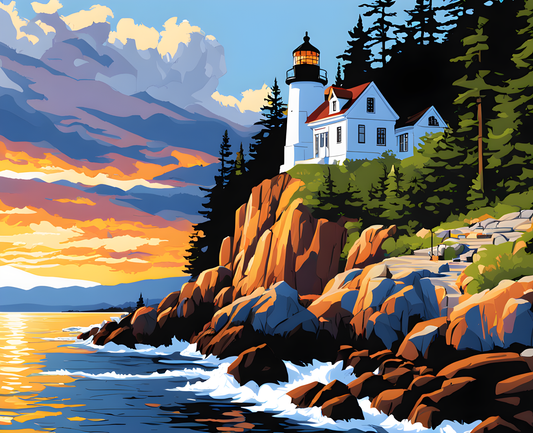 USA Great Places (104) - Bass Harbor Head Lighthouse, Acadia National Park - Van-Go Paint-By-Number Kit