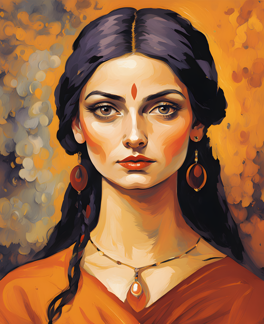 Beautiful Sanatani Woman in Saffron (3) - Van-Go Paint-By-Number Kit