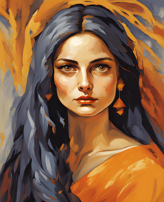 Beautiful Sanatani Woman in Saffron (5) - Van-Go Paint-By-Number Kit