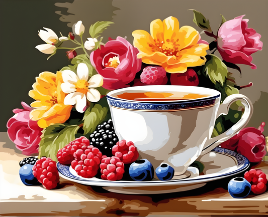 Berries, Flowers & Cup of Tea (1) - Van-Go Paint-By-Number Kit