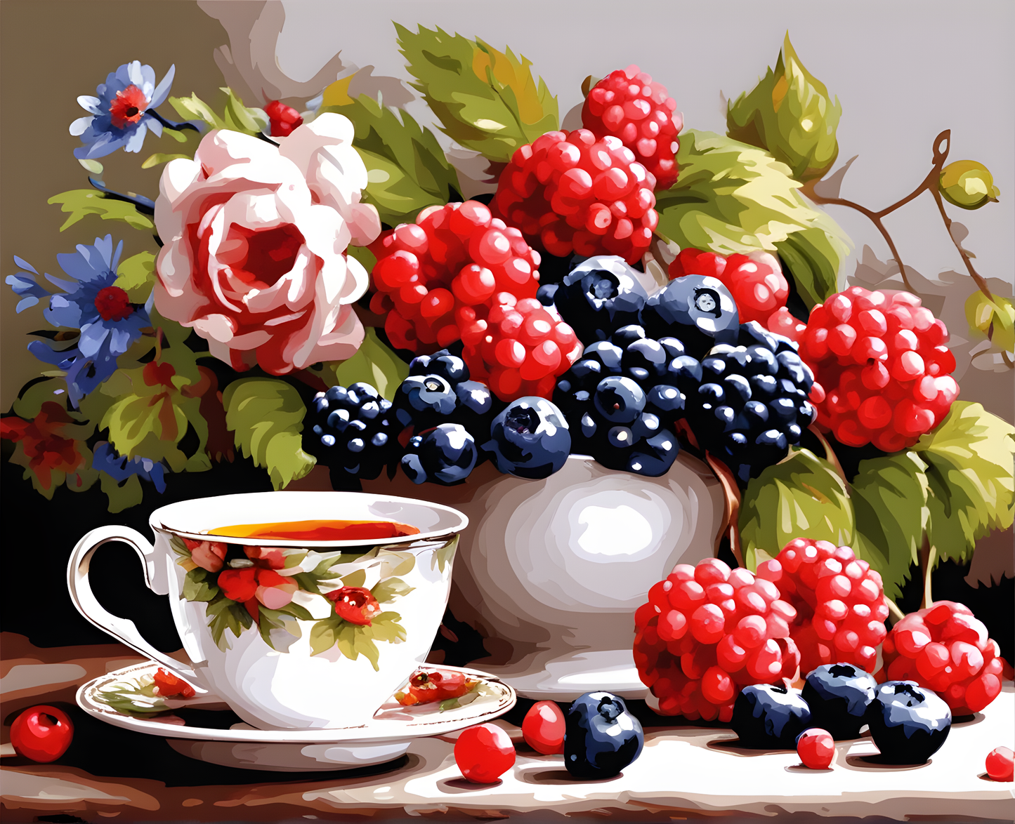 Berries, Flowers & Cup of Tea (2) - Van-Go Paint-By-Number Kit