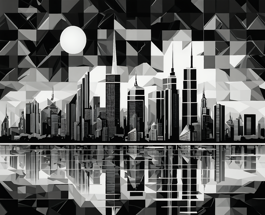 Black and White City Skyline PD (1) - Van-Go Paint-By-Number Kit