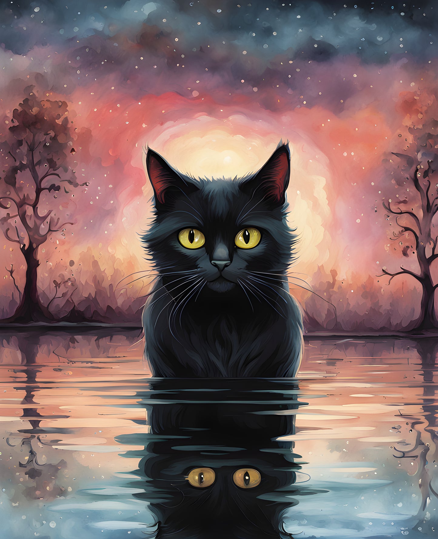 Black Cat Gazing into its Reflection (1) - Van-Go Paint-By-Number Kit