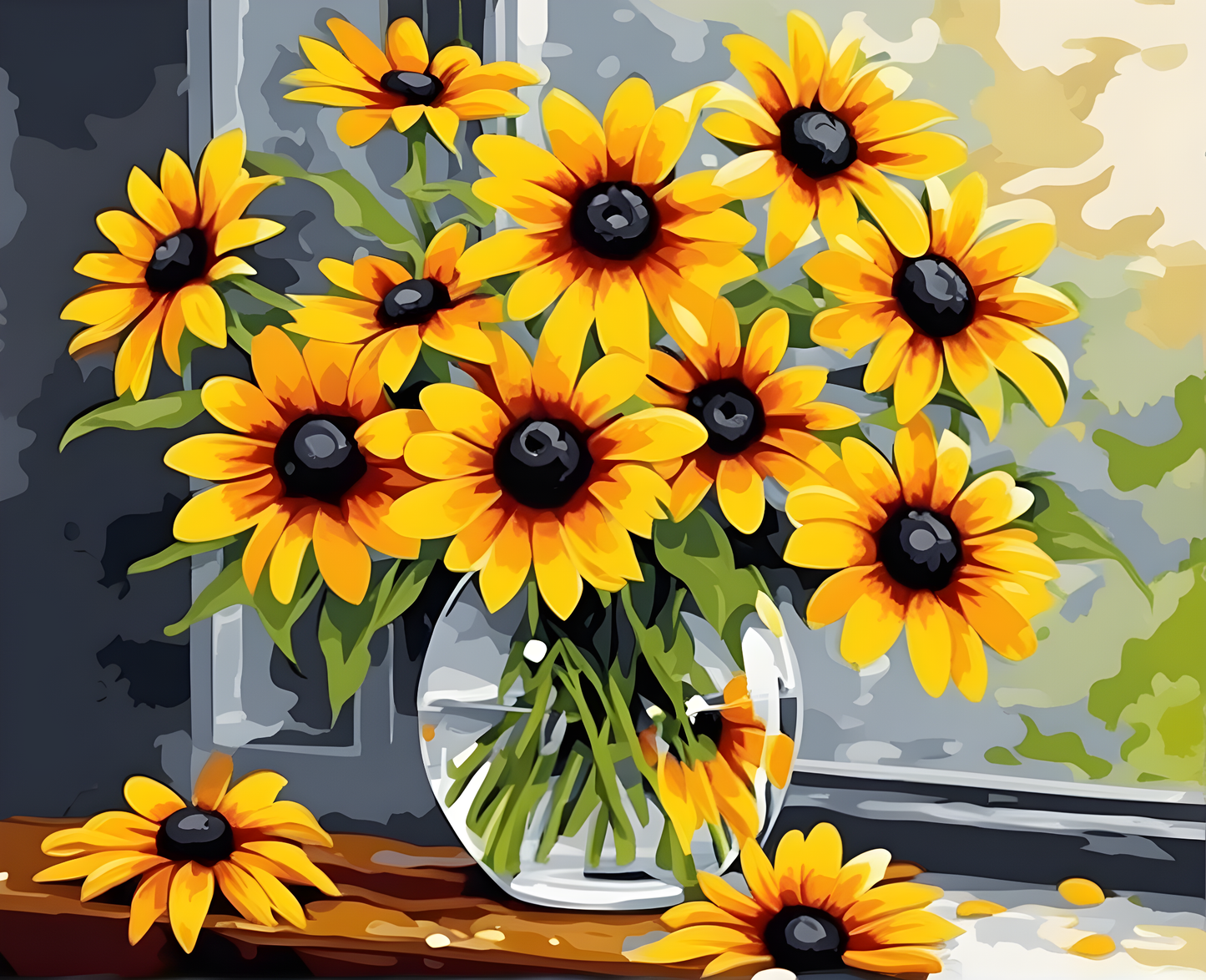 Black-eyed Susans Flowers in a Vase - Van-Go Paint-By-Number Kit