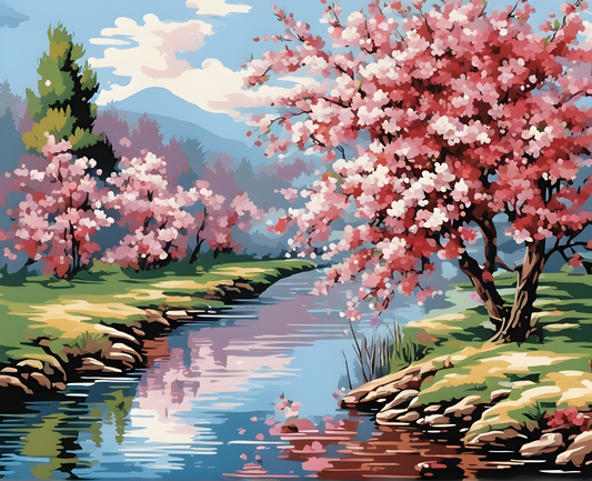 Blossom River Landscape (PD) - Van-Go Paint-By-Number Kit