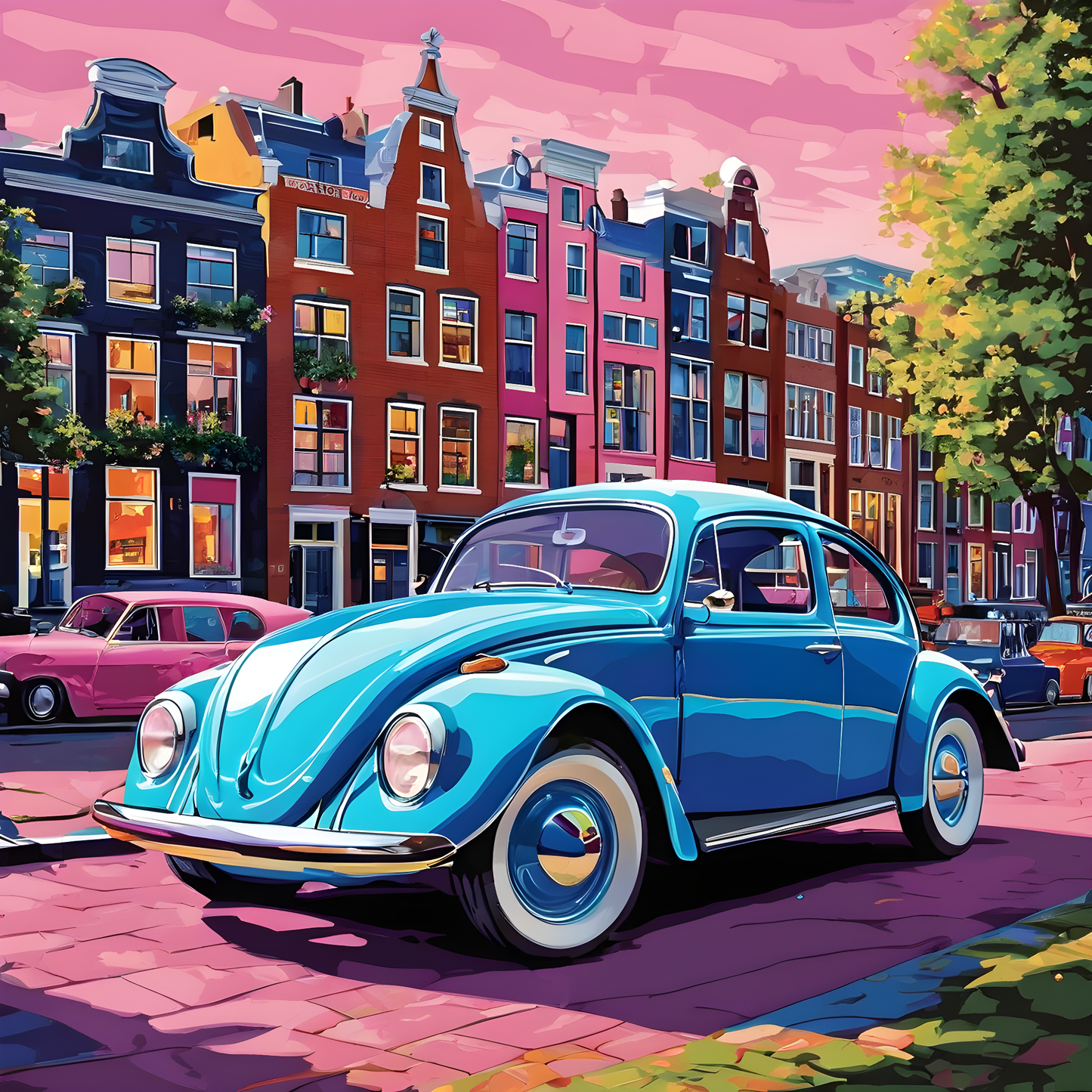 Blue Beetle Car in Pinky City - Van-Go Paint-By-Number Kit