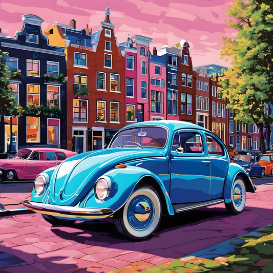 Blue Beetle Car in Pinky City - Van-Go Paint-By-Number Kit