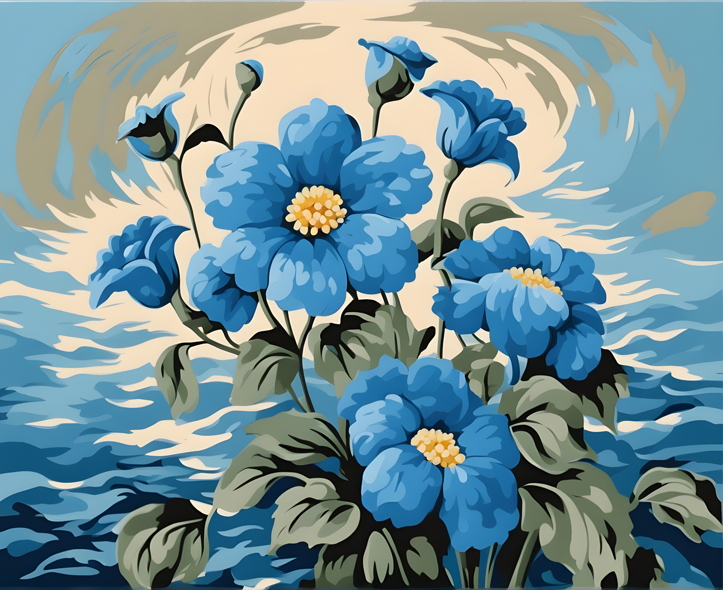 Blue Flowers Sea - Van-Go Paint-By-Number Kit