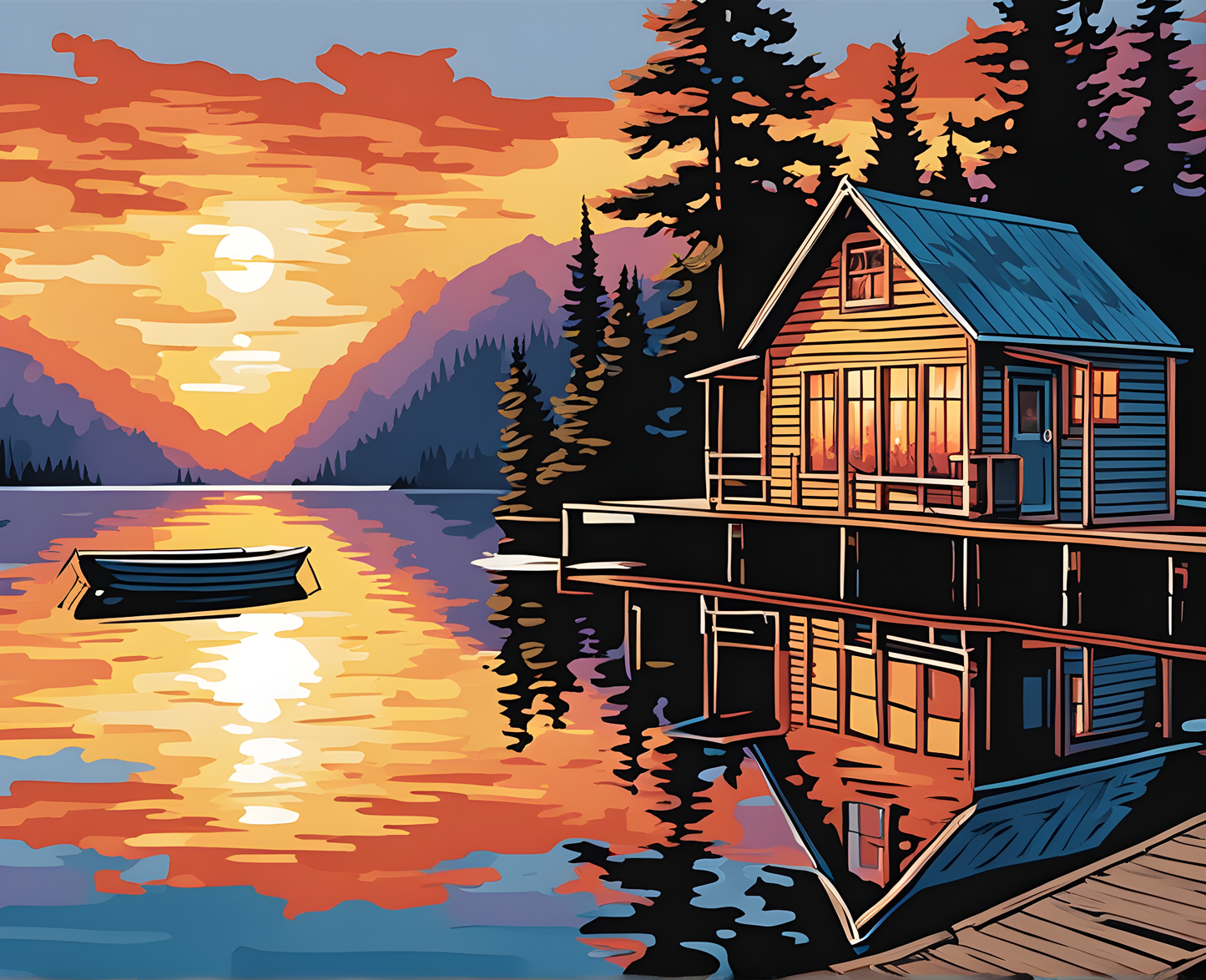 Boathouse at Sunrise (PD) - Van-Go Paint-By-Number Kit