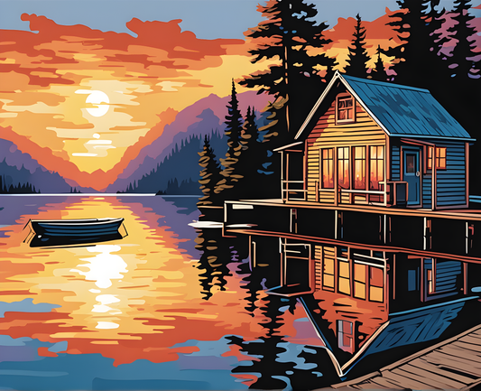 Boathouse at Sunrise (PD) - Van-Go Paint-By-Number Kit