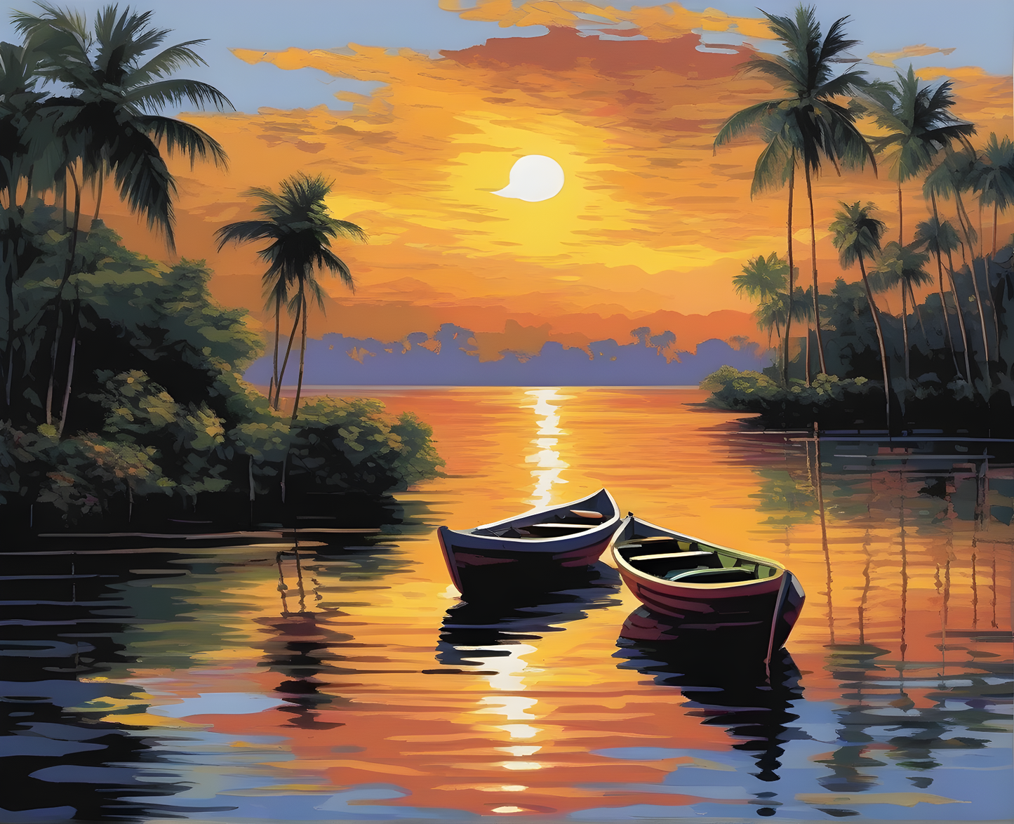 Boats at the Amazonas Sunrise (2) - Van-Go Paint-By-Number Kit