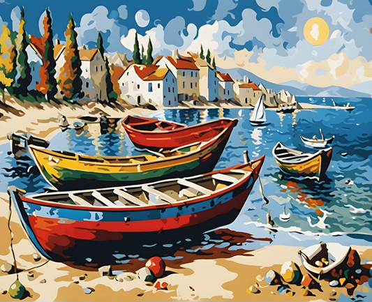 Boats on the beach - Van-Go Paint-By-Number Kit