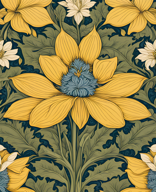William Morris Style Collection PD (39) - Borage Honey Yellow Fabric Pattern - Van-Go Paint-By-Number Kit