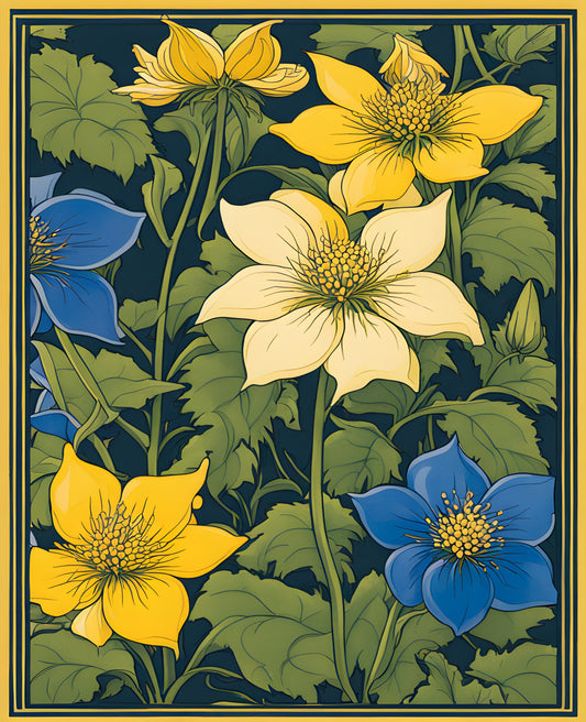 William Morris Style Collection PD (131) - Borage Honey Yellow Fabric Pattern - Van-Go Paint-By-Number Kit