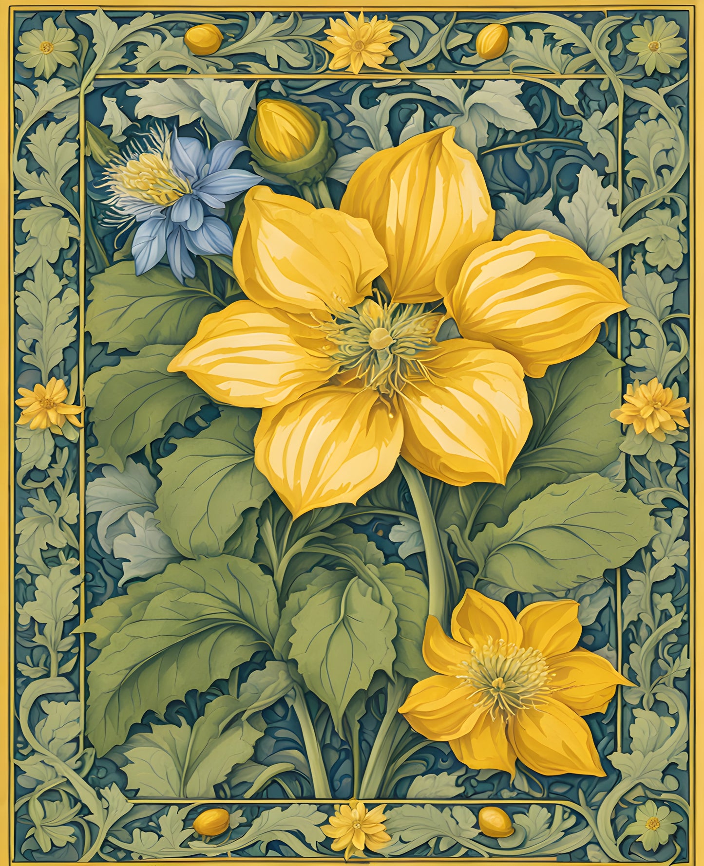 William Morris Style Collection PD (40) - Borage Honey Yellow Fabric Pattern - Van-Go Paint-By-Number Kit