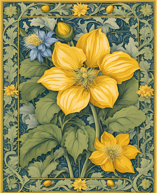 William Morris Style Collection PD (40) - Borage Honey Yellow Fabric Pattern - Van-Go Paint-By-Number Kit