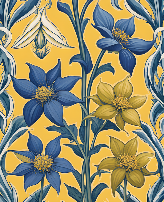William Morris Style Collection PD (41) - Borage Honey Yellow Fabric Pattern - Van-Go Paint-By-Number Kit