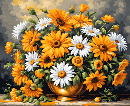 Bouquet with daisies and gold lacquer PD (1) - Van-Go Paint-By-Number Kit