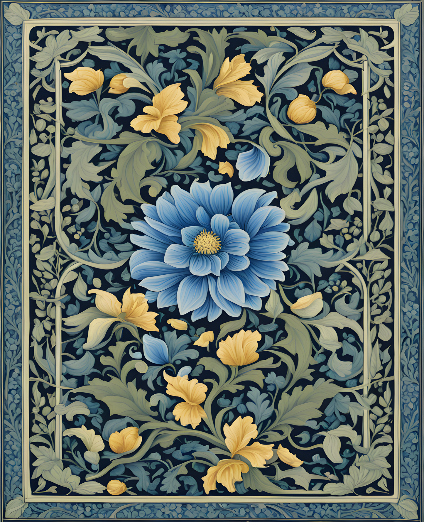 William Morris Style Collection PD (44) - Bower Shades of Blue Fabric Pattern - Van-Go Paint-By-Number Kit