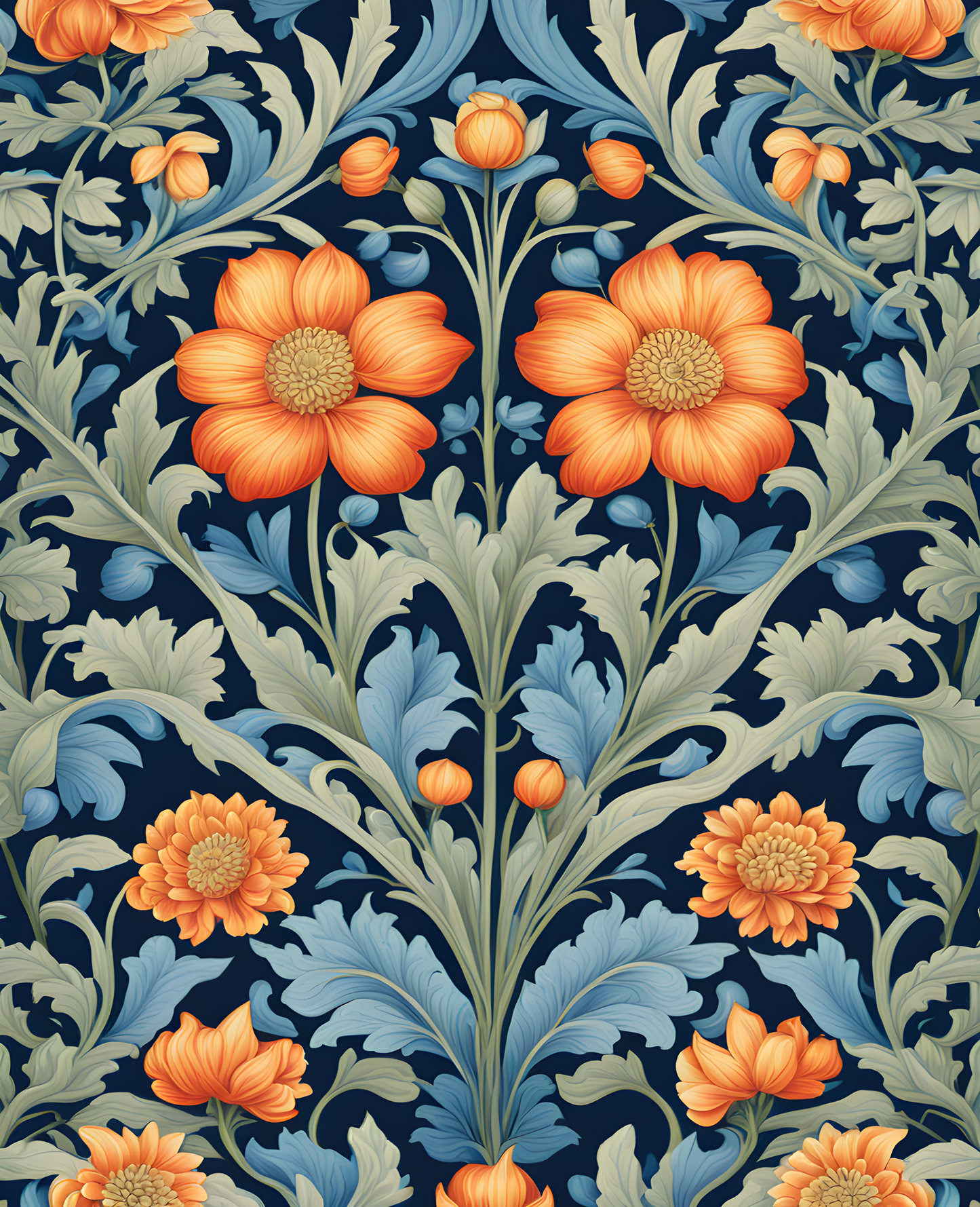 William Morris Style Collection PD (42) - Bower Shades of Blue Fabric Pattern - Van-Go Paint-By-Number Kit