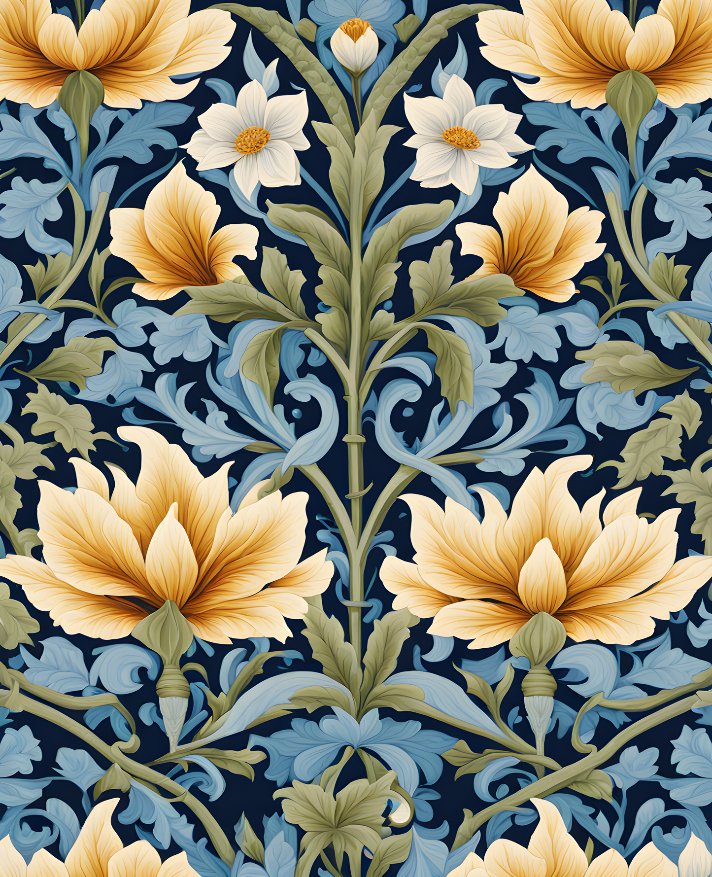 William Morris Style Collection PD (43) - Bower Shades of Blue Fabric Pattern - Van-Go Paint-By-Number Kit