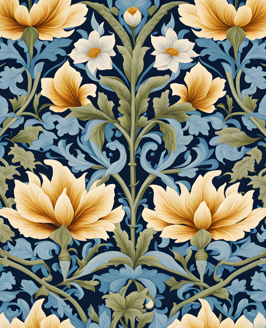 William Morris Style Collection PD (43) - Bower Shades of Blue Fabric Pattern - Van-Go Paint-By-Number Kit