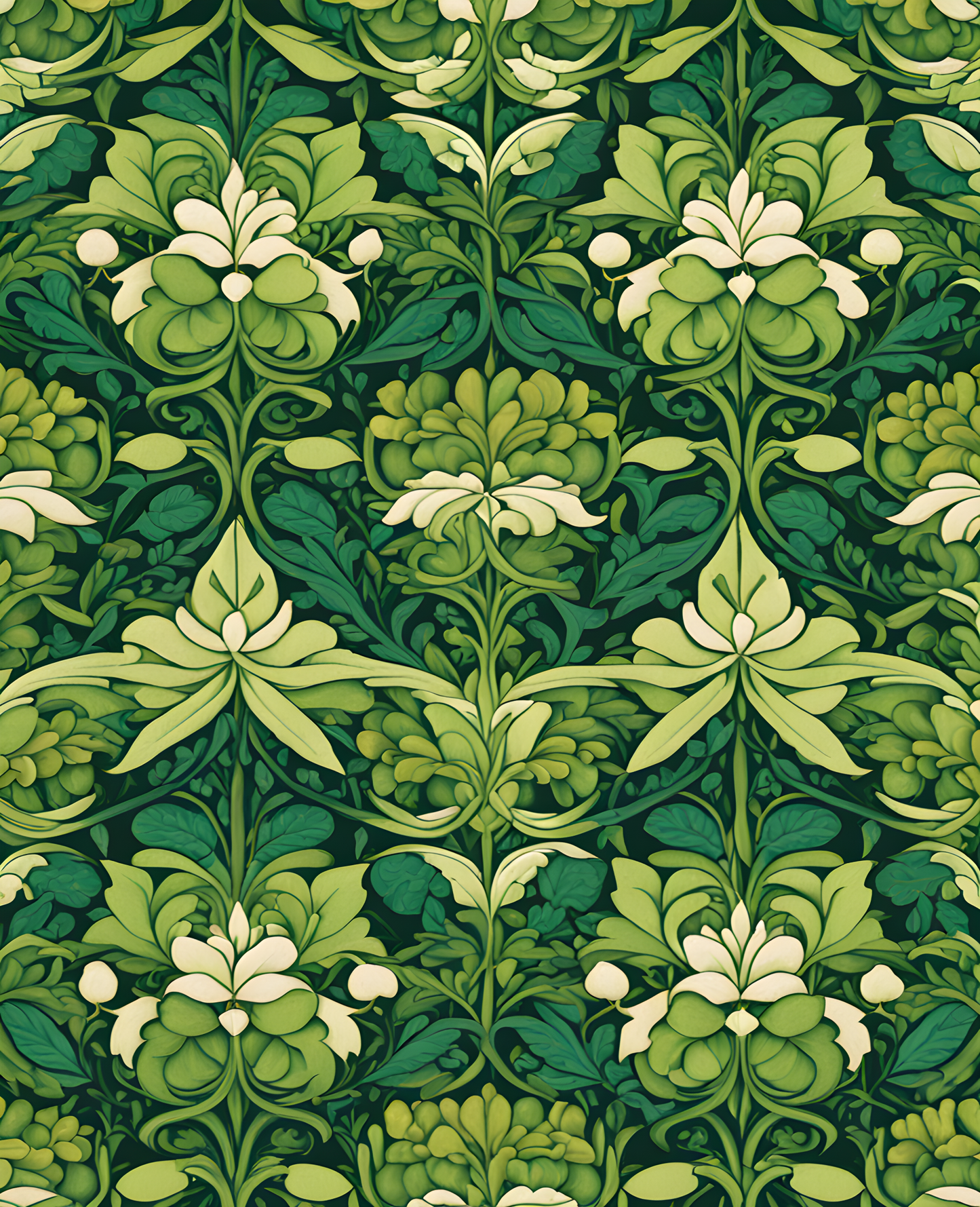 William Morris Style Collection PD (46) - Bower Shades of Green Fabric Pattern - Van-Go Paint-By-Number Kit