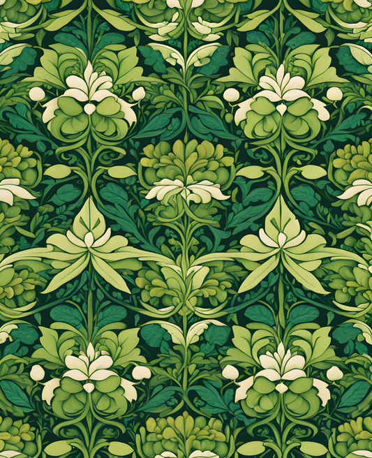 William Morris Style Collection PD (46) - Bower Shades of Green Fabric Pattern - Van-Go Paint-By-Number Kit