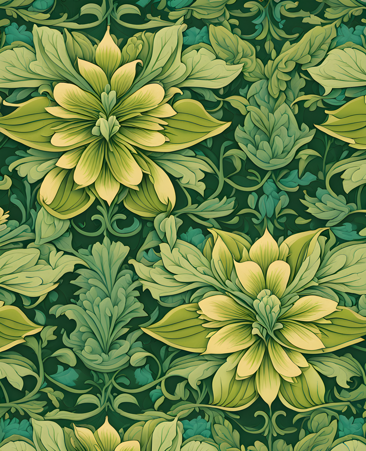 William Morris Style Collection PD (45) - Bower Shades of Green Fabric Pattern - Van-Go Paint-By-Number Kit