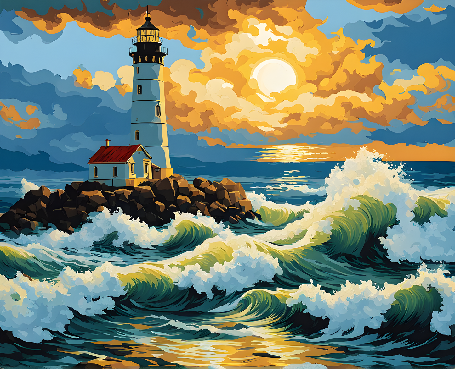Breaking Waves with Lighthouse PD (1) - Van-Go Paint-By-Number Kit