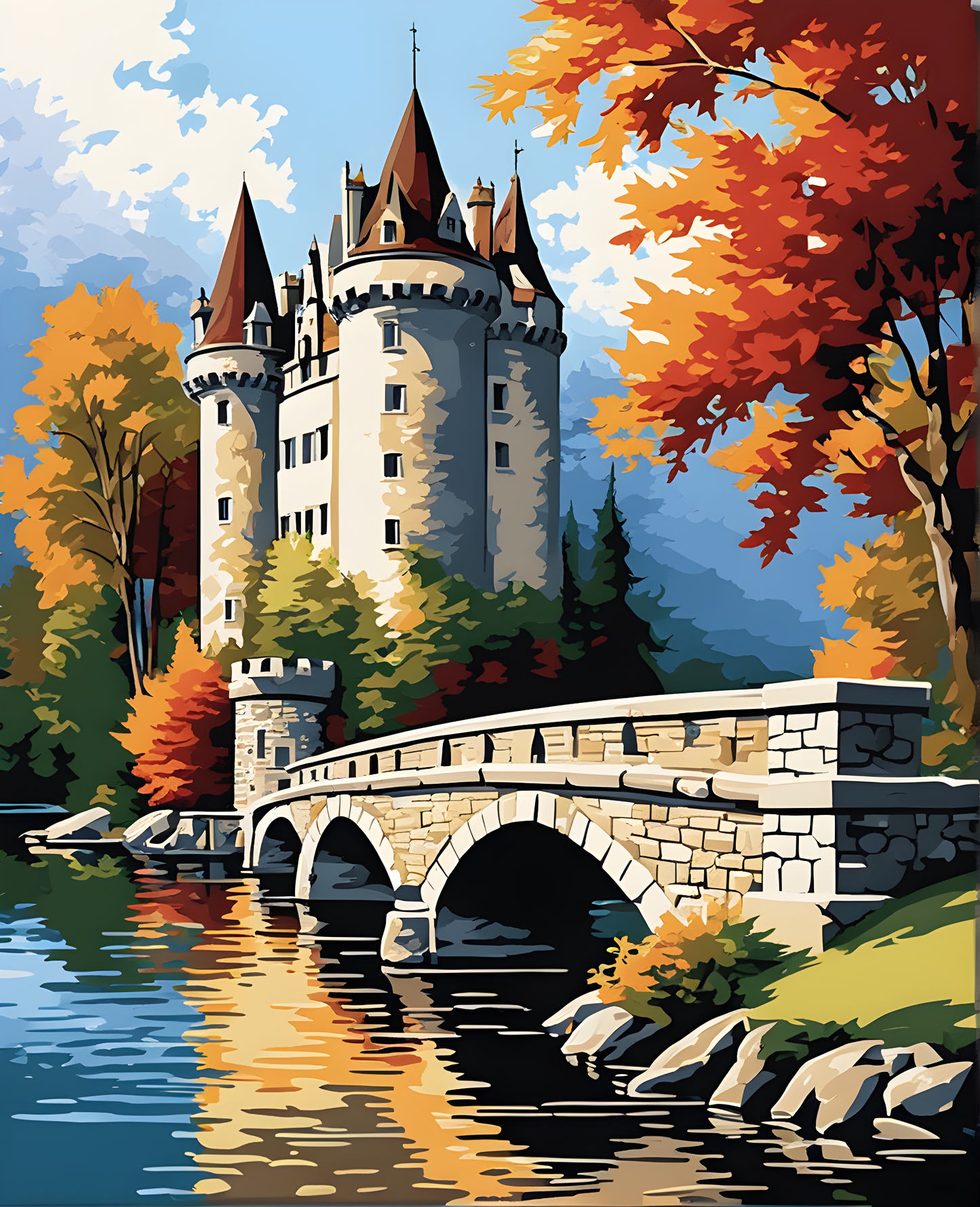 Bridge Side Castle (PD) - Van-Go Paint-By-Number Kit