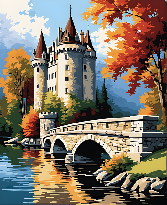 Bridge Side Castle (PD) - Van-Go Paint-By-Number Kit