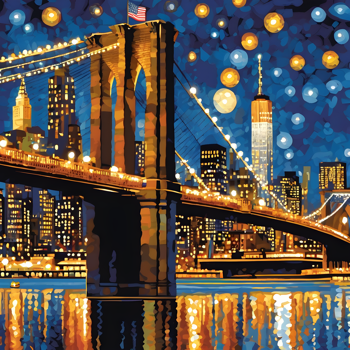 Brooklyn Bridge Manhattan in 4th July - Van-Go Paint-By-Number Kit