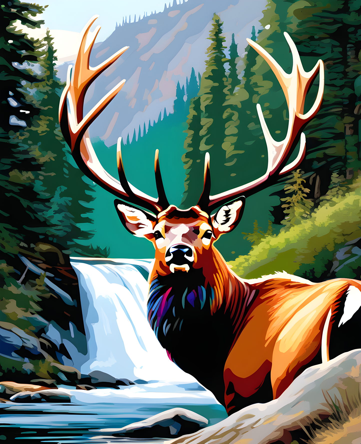 Bull Elk Falls (4) - Van-Go Paint-By-Number Kit