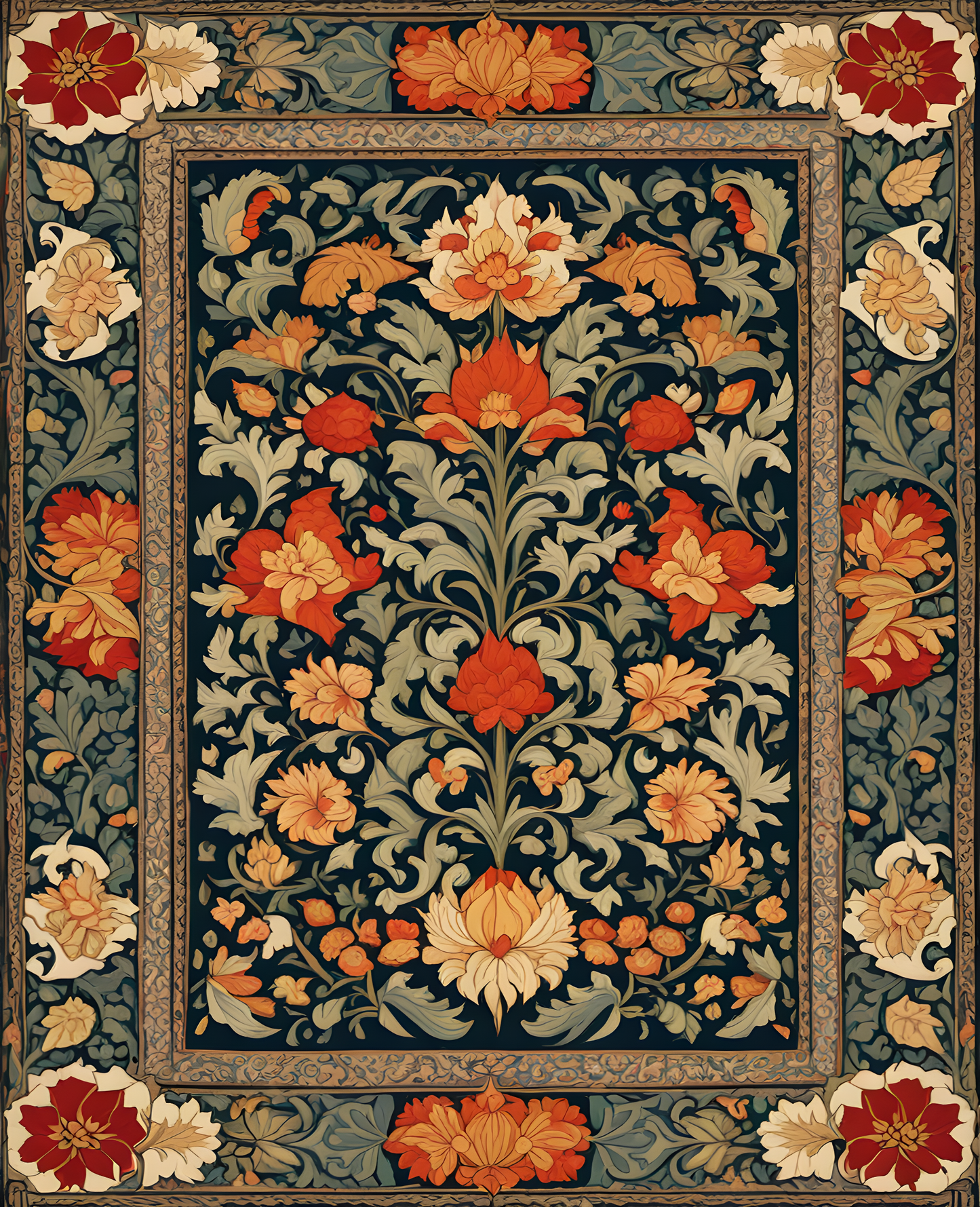William Morris Style Collection PD (47) - Bullerswood Carpet Fabric Pattern - Van-Go Paint-By-Number Kit