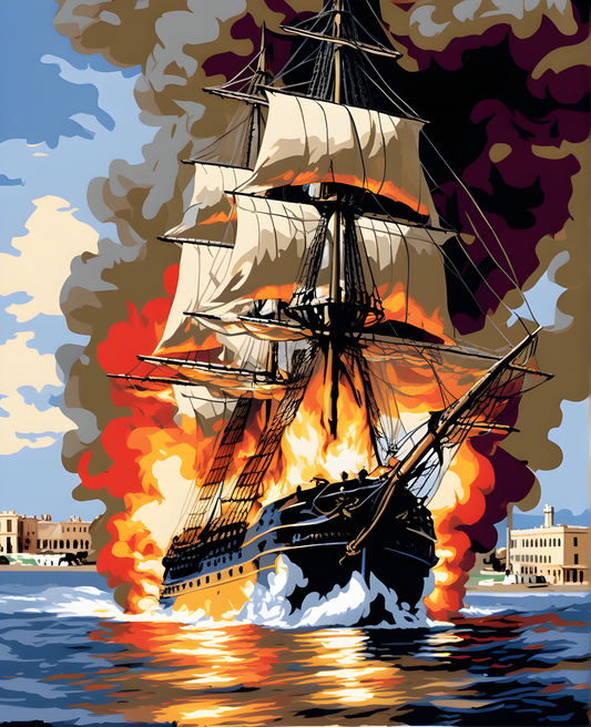Burning of the Frigate Philadelphia in the Harbor of Tripoli - Van-Go Paint-By-Number Kit