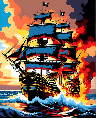 Burning pirates ship - Van-Go Paint-By-Number Kit