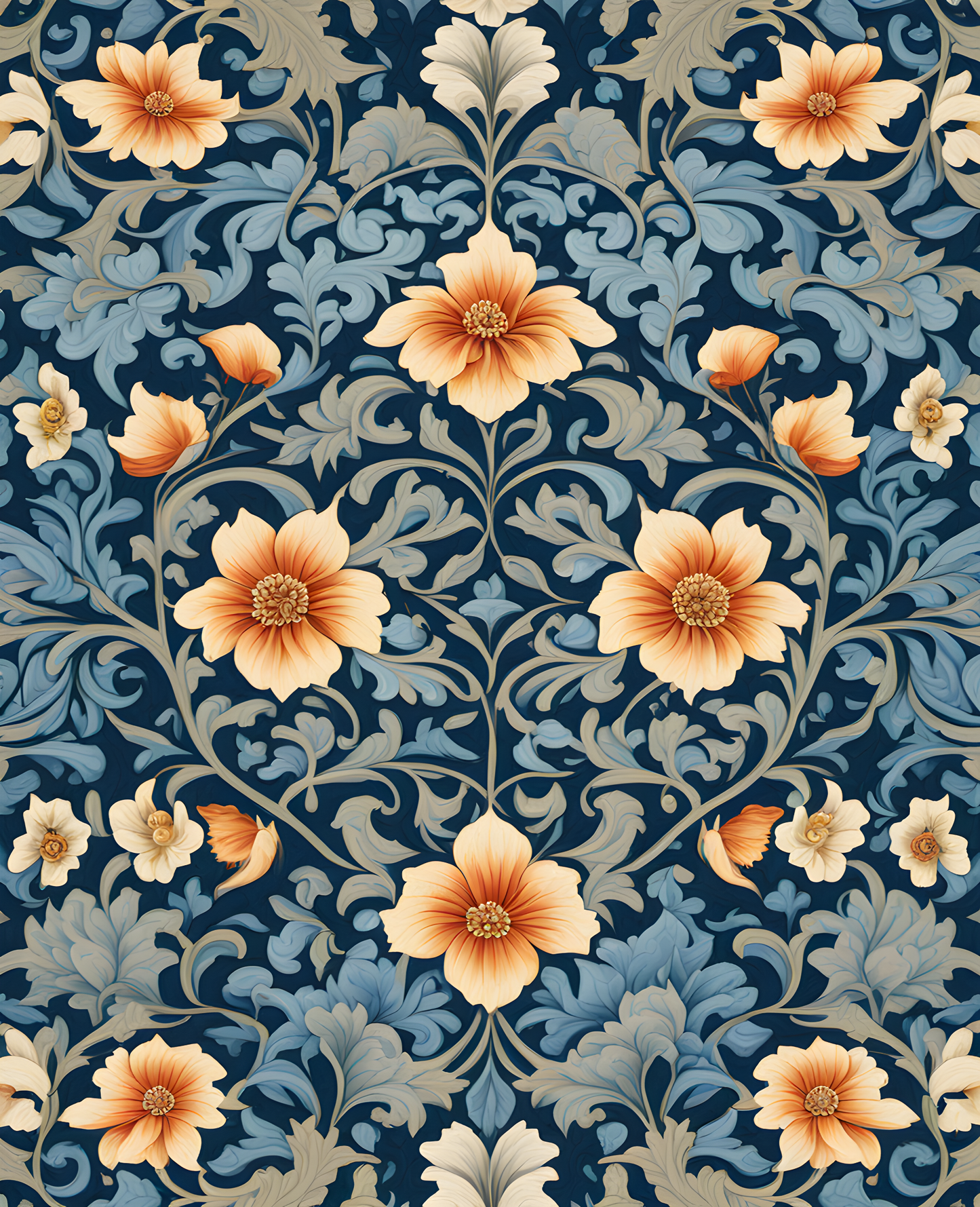 William Morris Style Collection PD (51) - Caruso Water Blue Fabric Pattern - Van-Go Paint-By-Number Kit